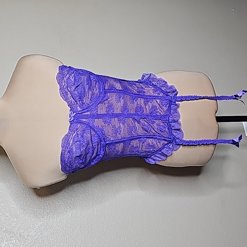 VTG 80s Gold Label Victoria's Secret Purple Lace Underwire Corset Teddy Bustier